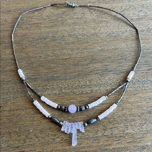 Elegant Pink Quartz Stone and Silver Beaded Necklace.
